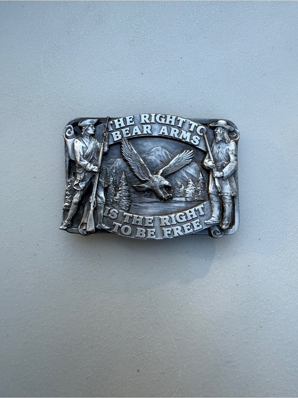 Vintage 1982 Siskiyou 2nd Amendment Belt Buckle Right to Bear Arms Eagle USA